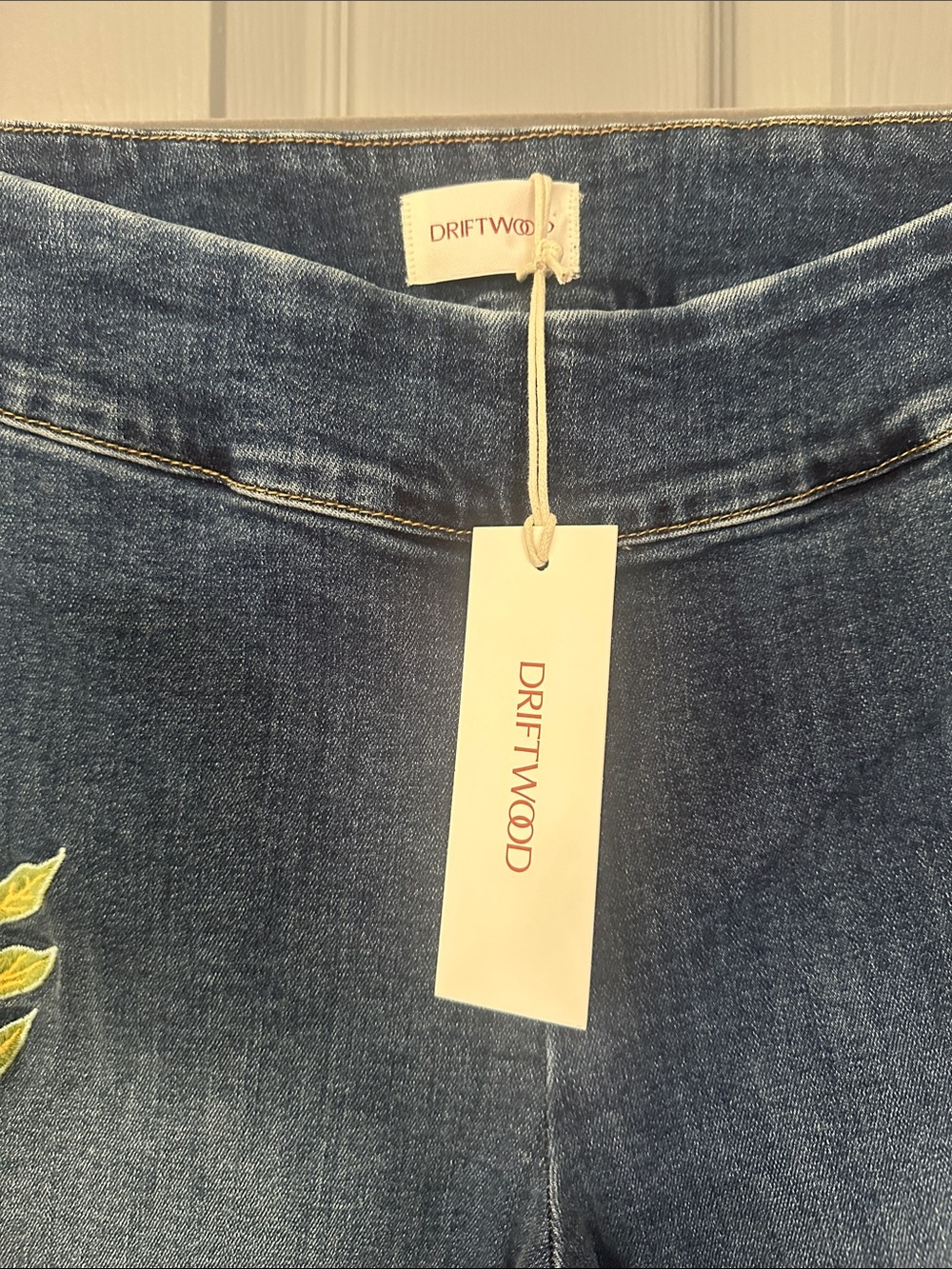DRIFTWOOD Embroidered Wide-Leg Dark Indigo Jeans with Floral & Celestial Motifs - Picture 2 of 8